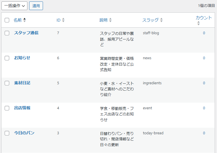カテゴリー設定後